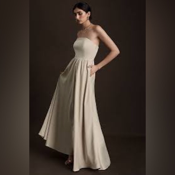 BHLDN Elsie Straight-Neck Satin A-Line Gown Blush Nude Size 2 Pockets - Picture 1 of 7